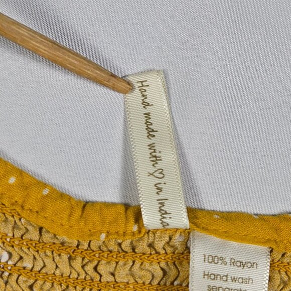 Japna Yellow Smocked Floral Crop Top Size L Square Neck Ruffle Hem Boho Stretchy - Picture 7 of 12